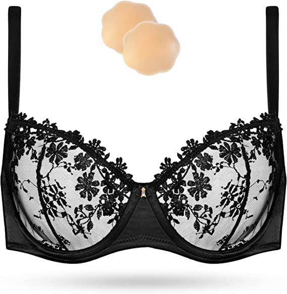 Wingslove See Through Bra Embroidered Unlined Sexy Lace Underwire Bra –  WingsLove