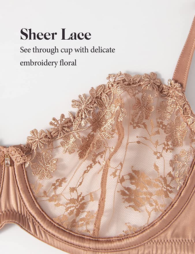 Women See-through Sheer Lace Embroidery Bra Underwear Bralette