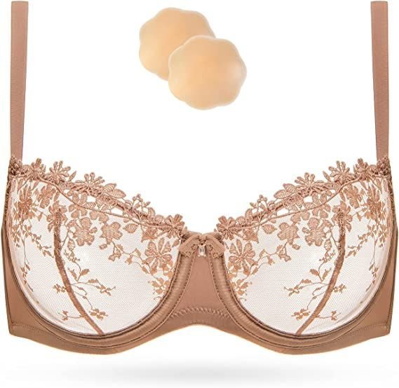 Wingslove Women's Sexy Sheer Bra Unlined Underwire Support See Through  Everyday Bra with Silicone Nipple, Nude 34DD