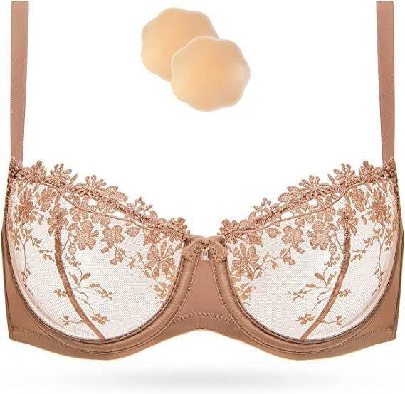 See Through Underwire Demi Sheer Bralette Bra Milk Coffee - WingsLove