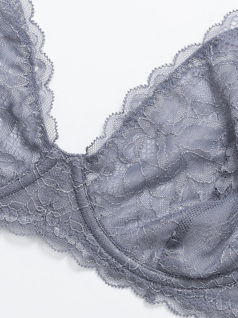 Sexy Sheer Lace Contour Plunge Bra Grey - WingsLove