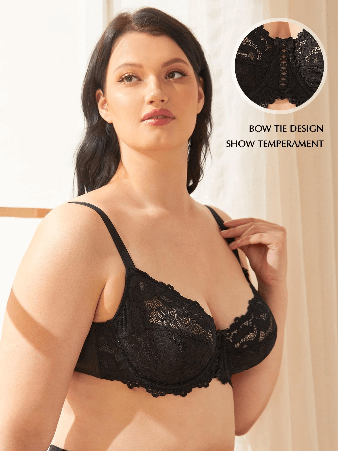Non Padded Underwire Push Up Bras for Women with Sheer Lace for C Cup