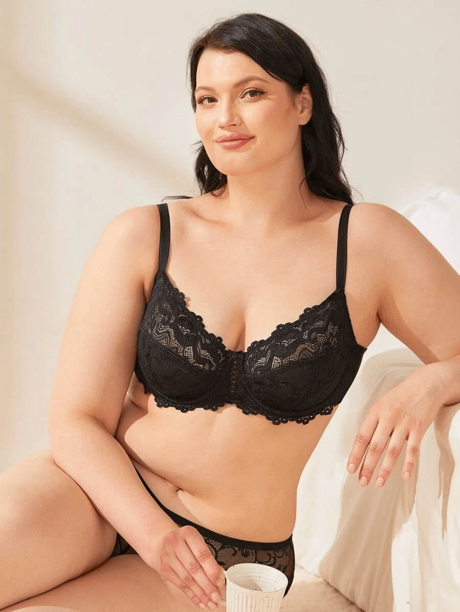 Floral Plus Size Lace Push Up Bra Full Coverage Underwire With Non