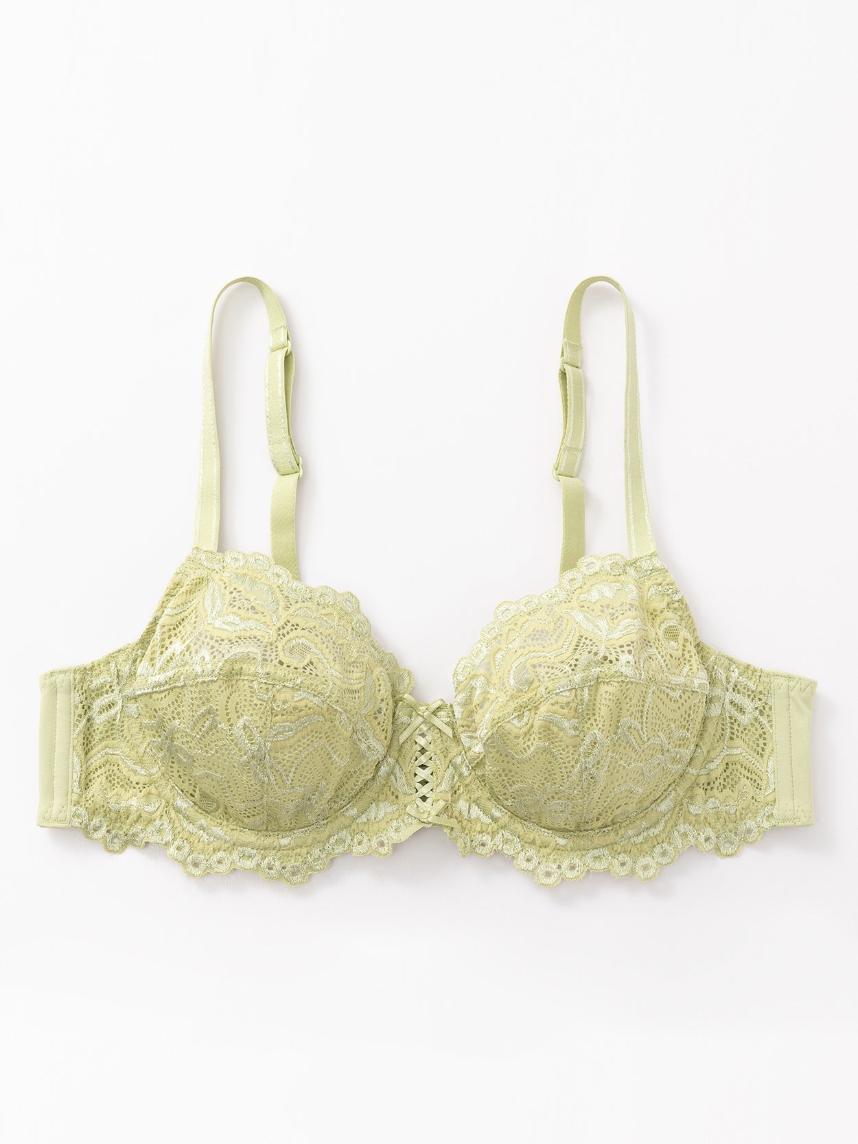 Sheer Lace Underwire Plus Size Bra Green - WingsLove