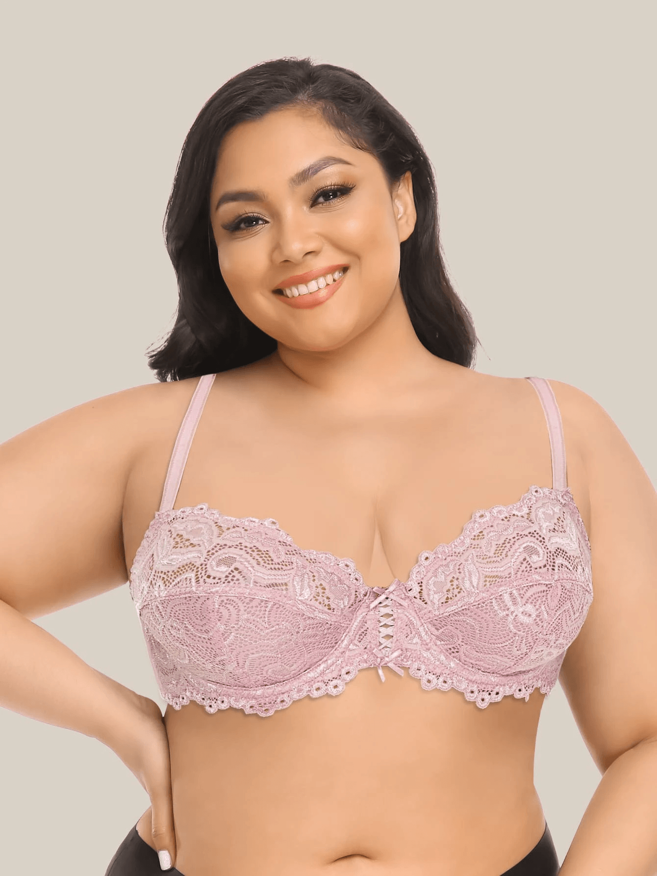 Sheer Lace Underwire Plus Size Bra Purple - WingsLove