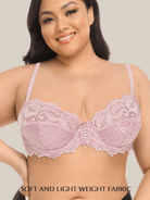 Sheer Lace Underwire Plus Size Bra Purple - WingsLove