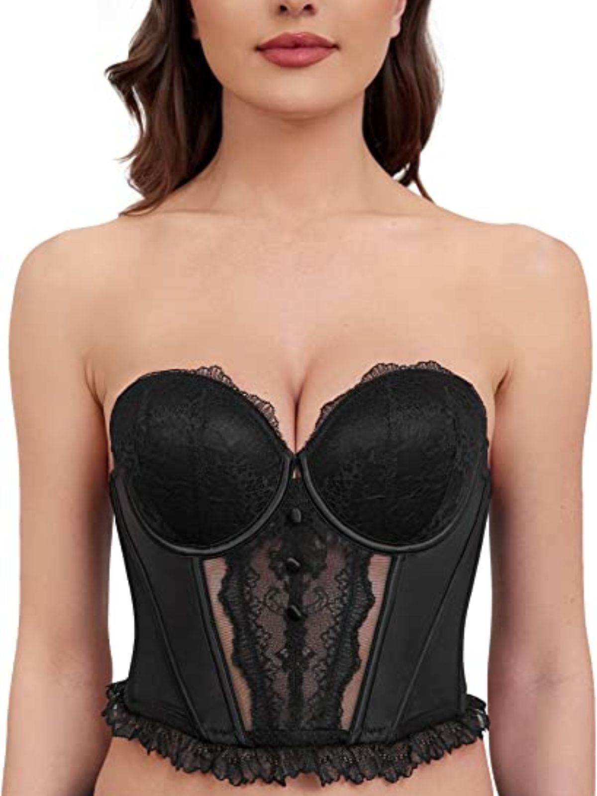  Other Stories bustier bra with lace and mesh embroidery in off-white