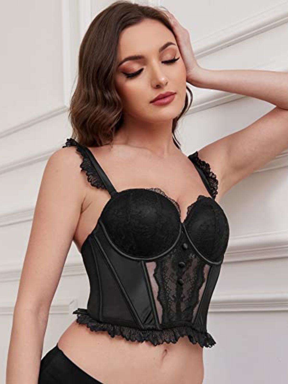 Corset Broderie Classique Push-up Dentelle - Bustier Gothique Medieval à Lacets Pour Femme