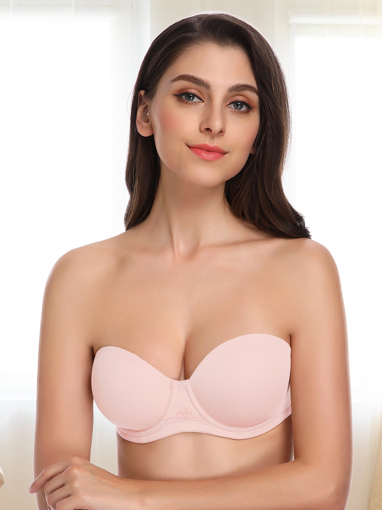 Wireless Bra Strapless Bras Bandeau Padded Seamless Underwear Simple Color  Lightweight Undergarment Off Shoulder Clothes Party pink 