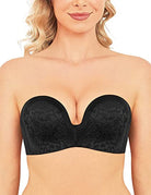 Strapless Bra Push Up Plunge Wireless Padded Multiway Contour Black - WingsLove