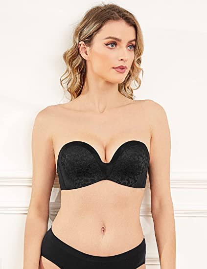 Strapless Bra Push Up Plunge Wireless Padded Multiway Contour Black - WingsLove