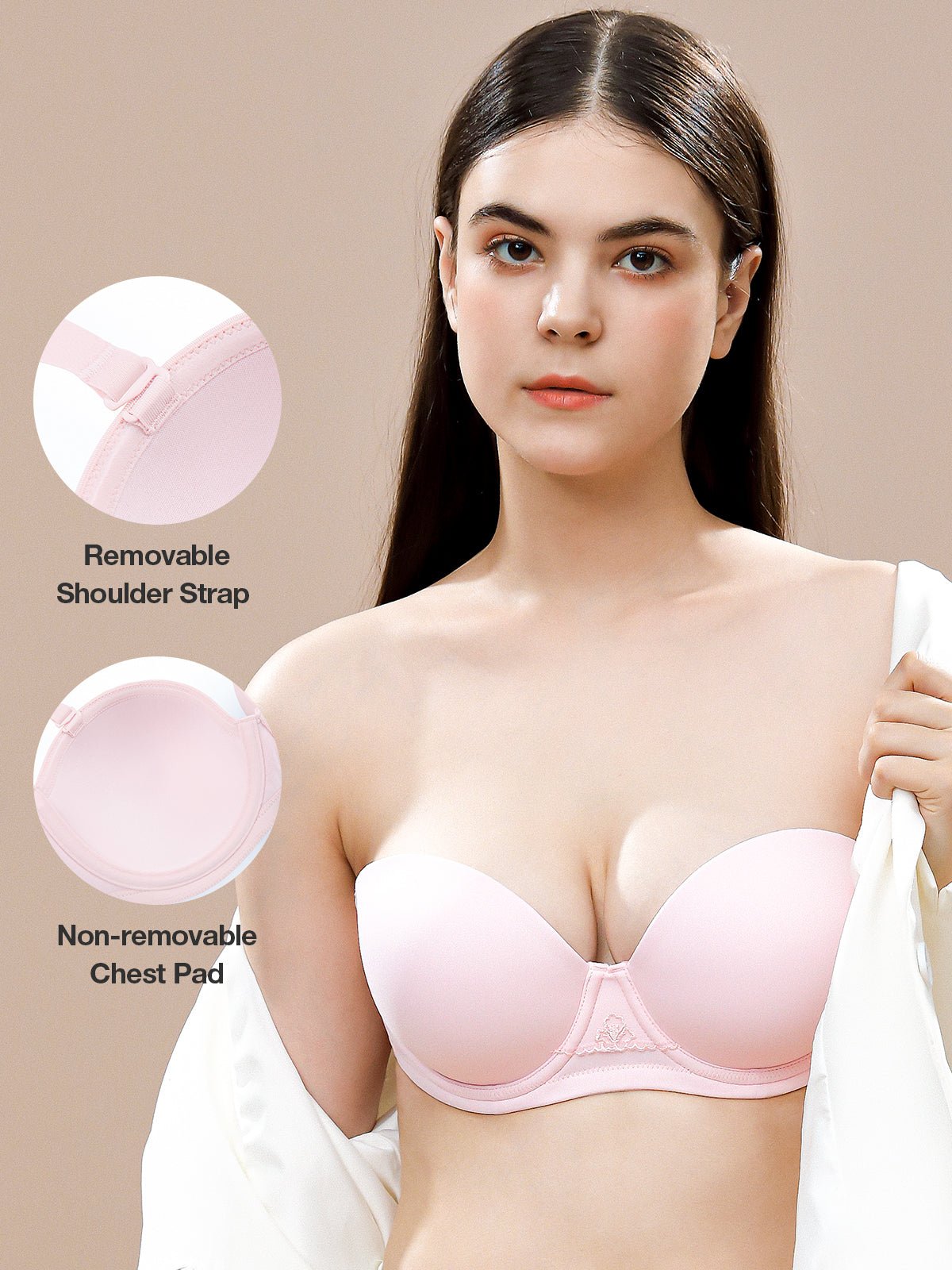 Full Figure Strapless Underwire Multiway Contour Bra Cup Pink