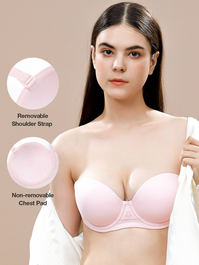 Strapless Bra Underwire Multiway Molded Cup Pink - WingsLove
