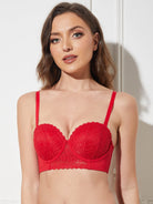 Strapless Floral Lace Underwire Bra Lava Red - WingsLove