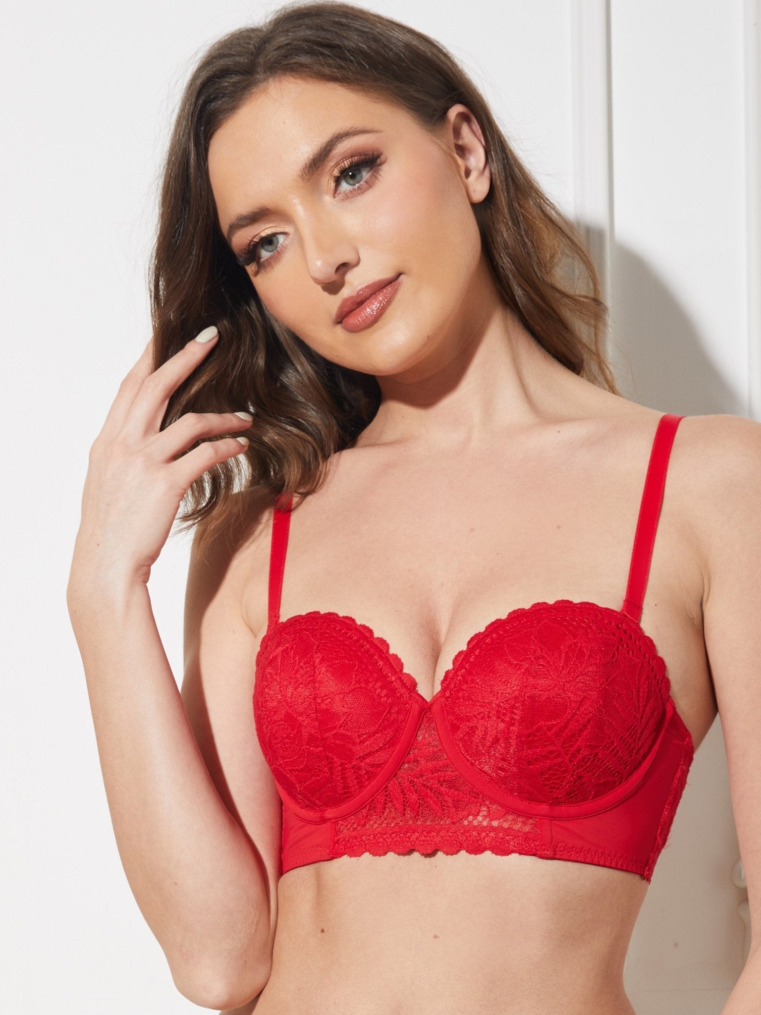 Strapless Floral Lace Underwire Bra Lava Red - WingsLove