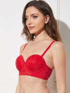 Strapless Floral Lace Underwire Bra Lava Red - WingsLove