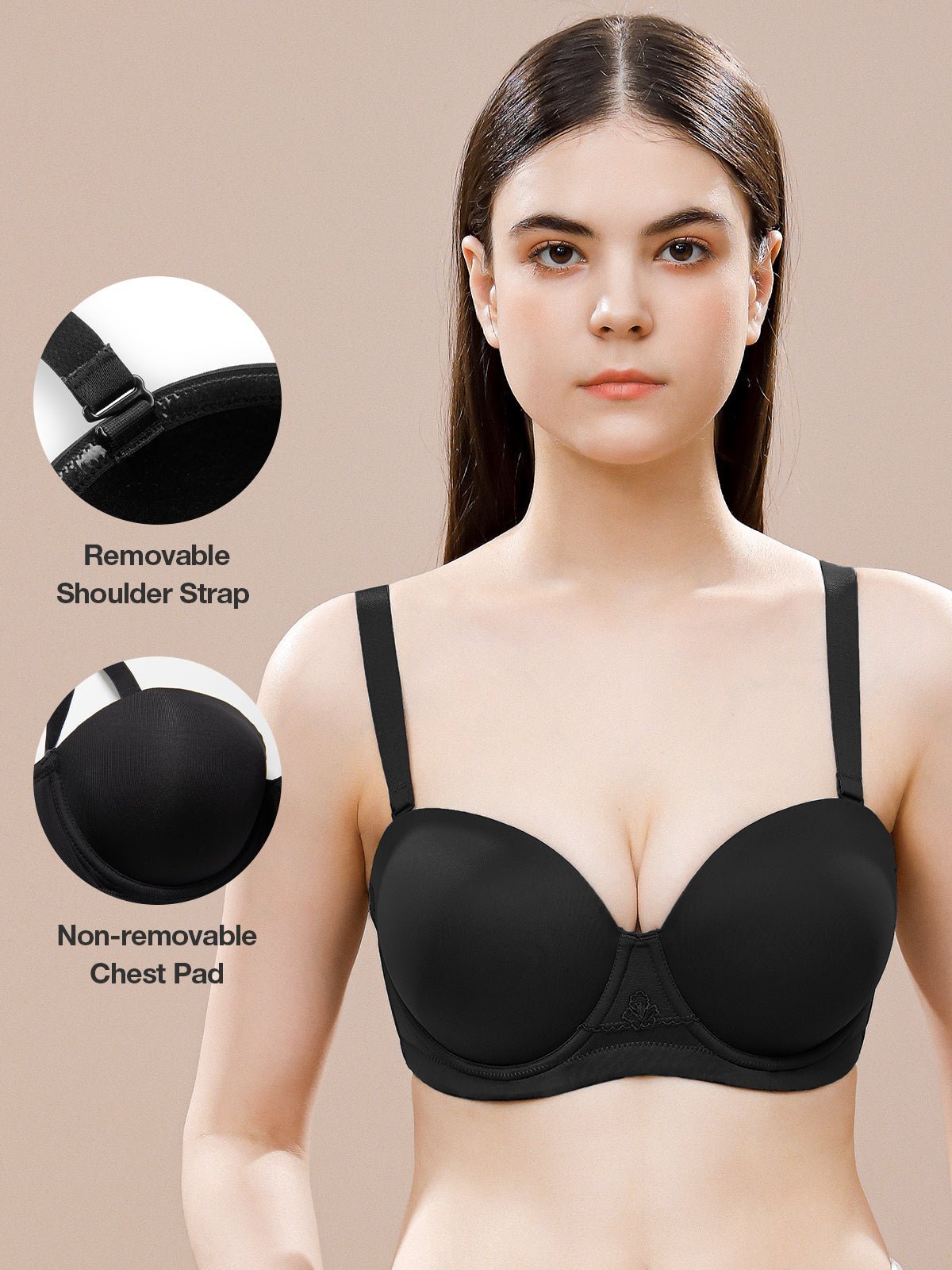 Wingslove Strapless Bra for Women Plus Size Push Up Underwire Multiway  Support Bra, Black 34DD 