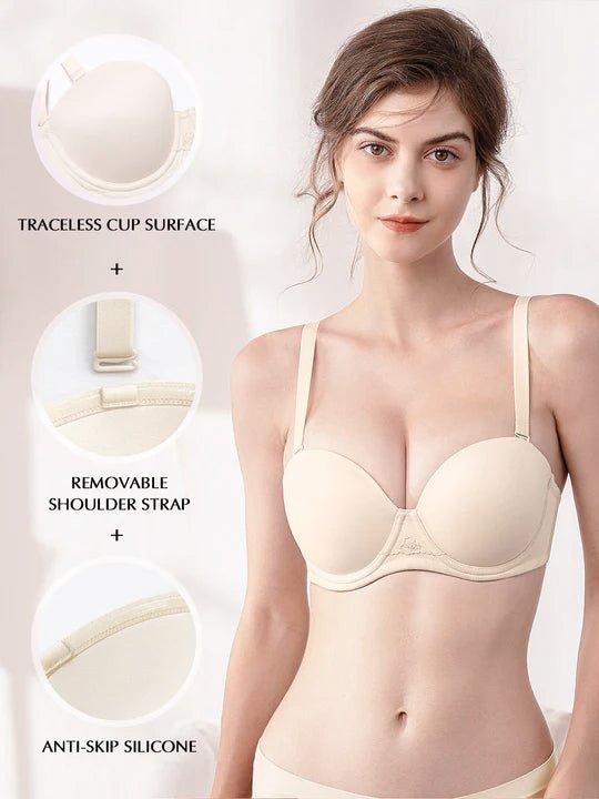Exclare Women's Multiway Strapless Lace Bra Full Figure Underwire Contour  Beauty Back Plus Size Bra(Beige,42C)