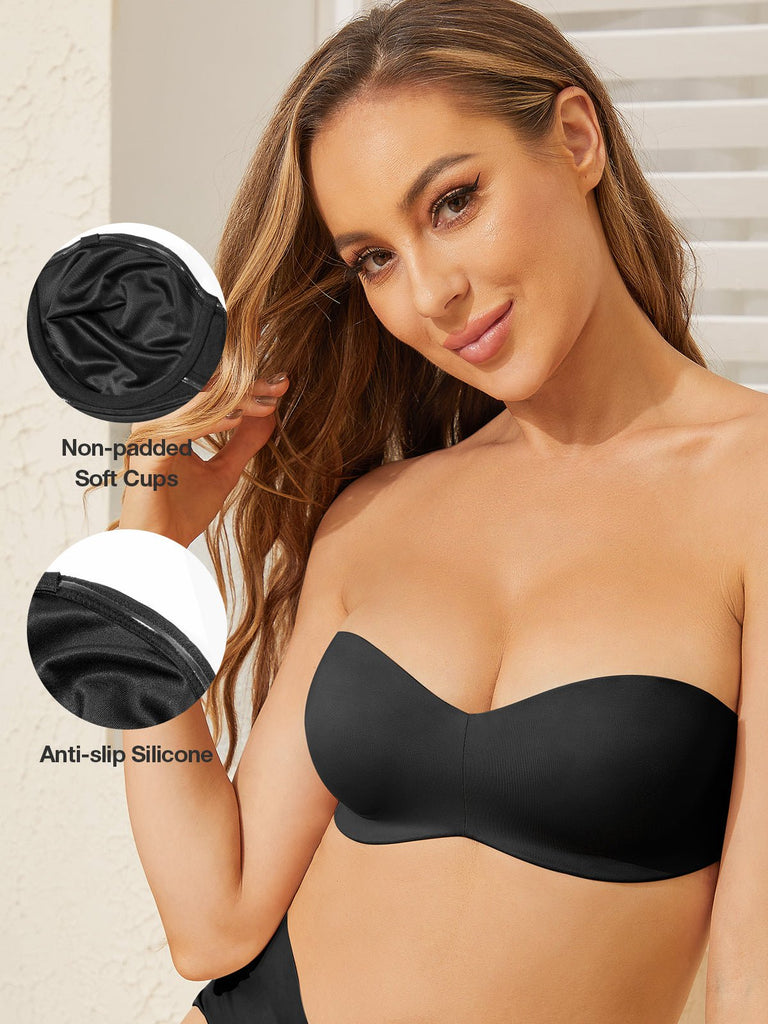 Breezies Seamless Underwire Bandeau Bras (Black, Small) at