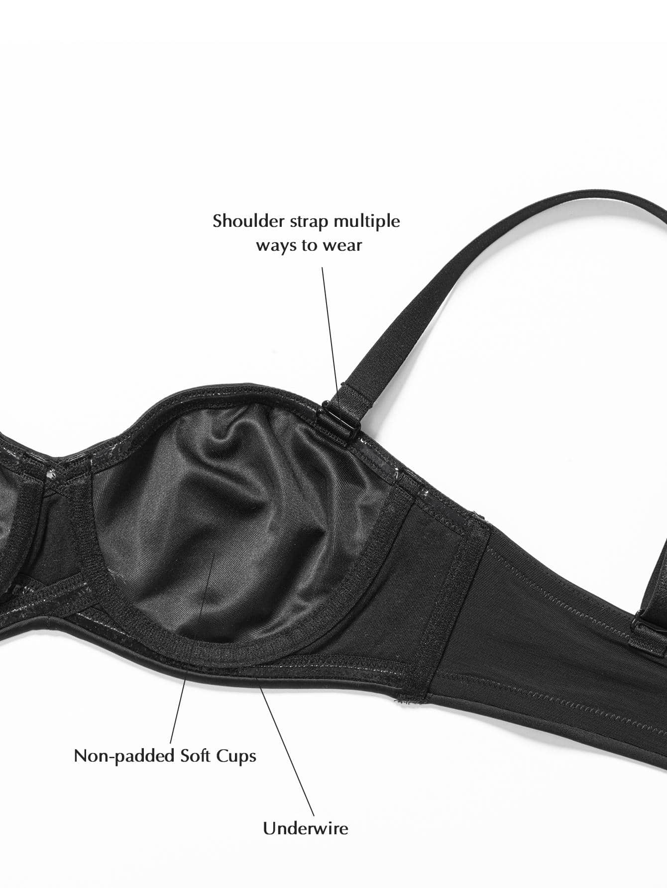 Strapless Unlined Underwire Multiway Bra Seamless Bra Black - WingsLove