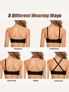 Strapless Unlined Underwire Multiway Bra Seamless Bra Black - WingsLove