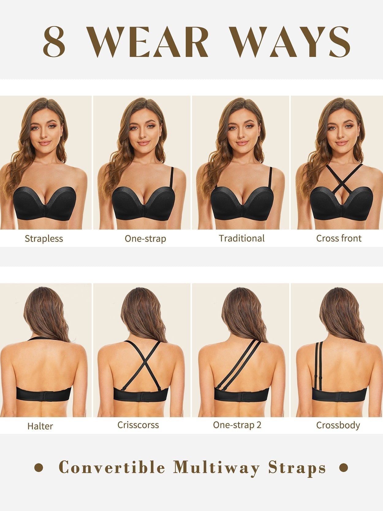 Strapless Wirefree Multiway Push Up Bra Rose Pink Rose Pink Brown –  WingsLove
