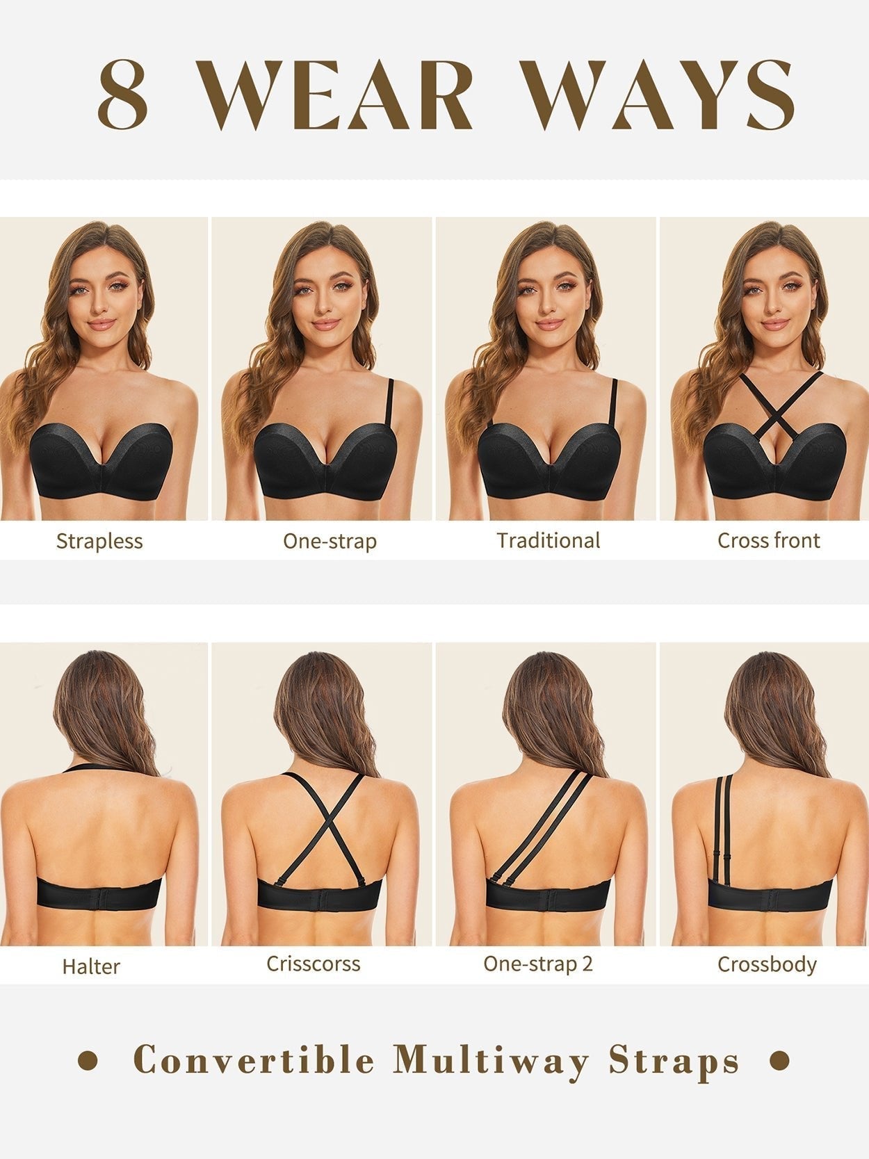 Strapless Wirefree Multiway Push Up Bra Black - WingsLove