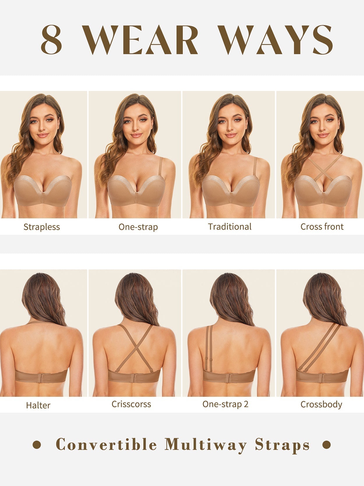 Strapless Wirefree Multiway Push Up Bra Brown - WingsLove