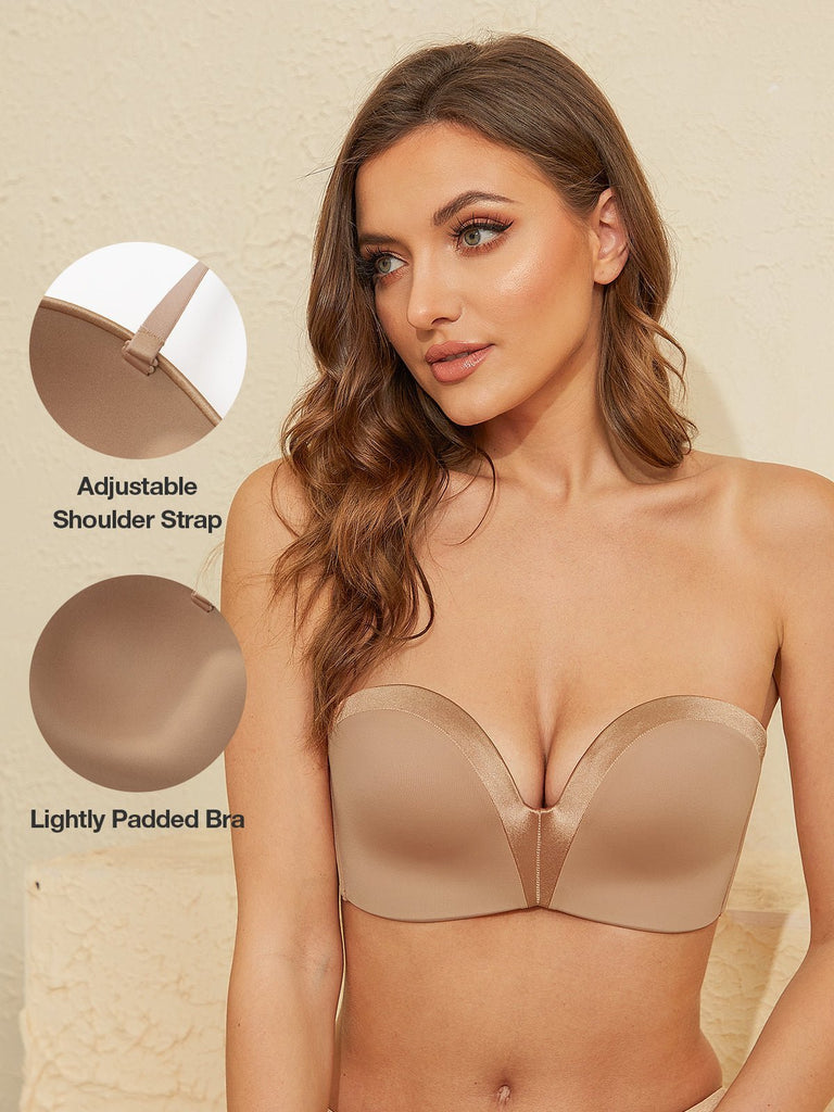 Strapless Wirefree Multiway Push Up Bra Brown - WingsLove