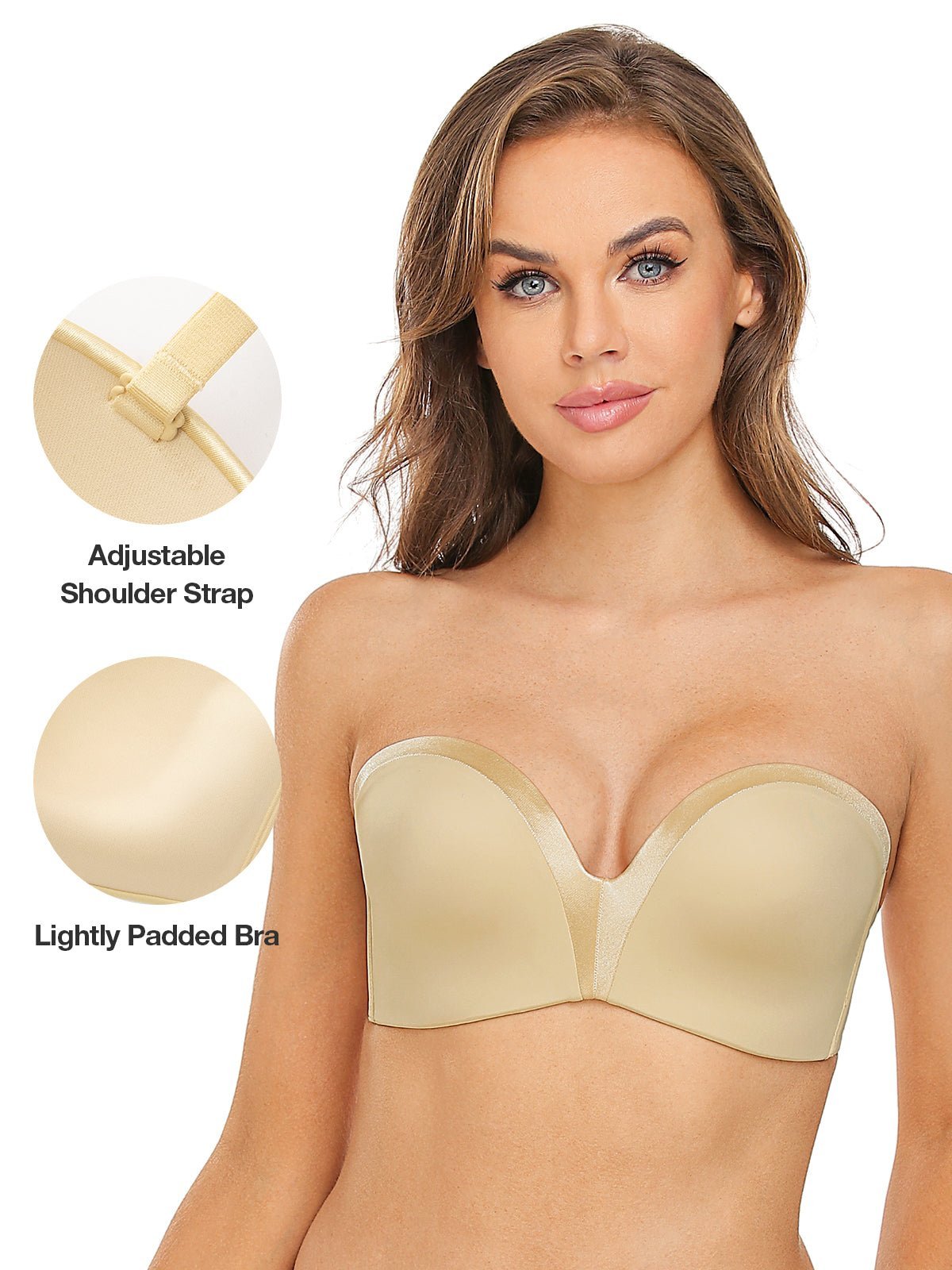 Strapless Wirefree Multiway Push Up Bra Nude - WingsLove