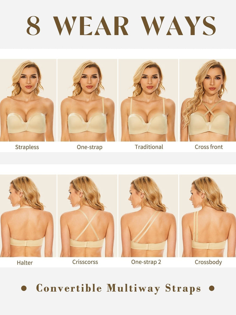 Strapless Wirefree Multiway Push Up Bra Nude - WingsLove