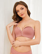 Strapless Wirefree Multiway Push Up Bra Rose Pink Brown - WingsLove