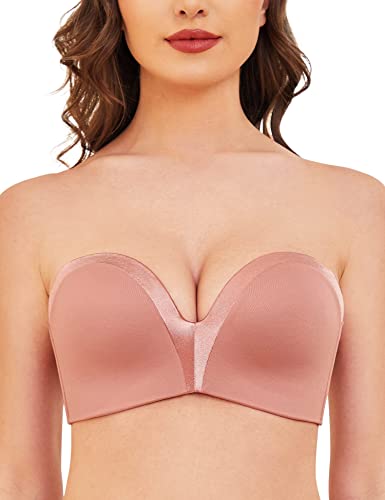 Strapless Wirefree Multiway Push Up Bra Rose Pink Brown - WingsLove