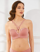 Strapless Wirefree Multiway Push Up Bra Rose Pink Brown - WingsLove