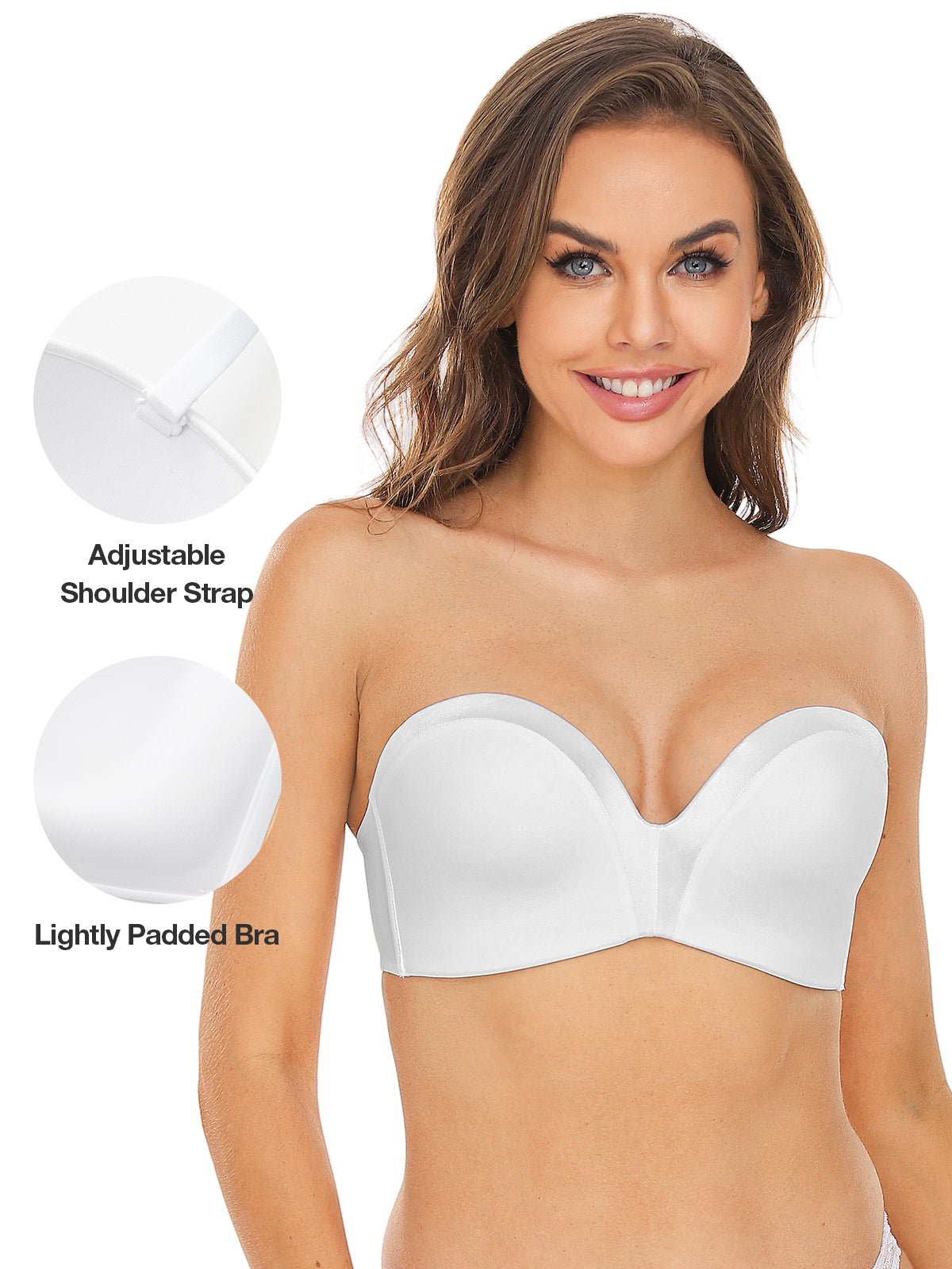 Ivette Bridal white strapless push-up bra with multi-position straps.