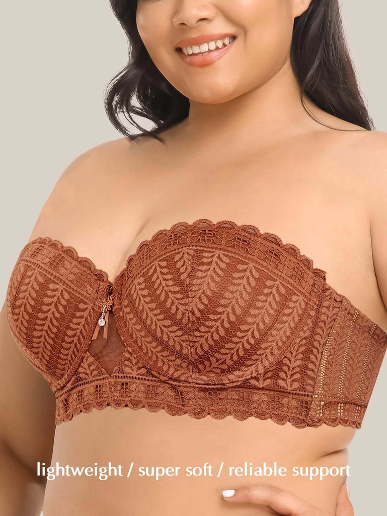 Stunning Strapless Bra with Delicate Embroidery Caramel - WingsLove