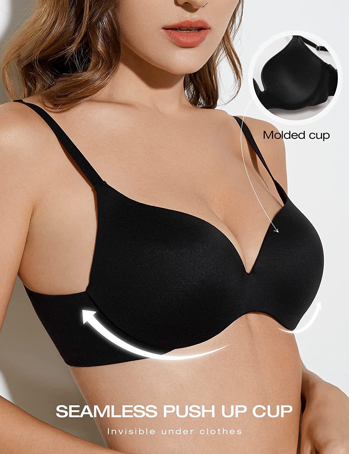 Super Padded T-Shirt Bra Add Two Cups Black - WingsLove