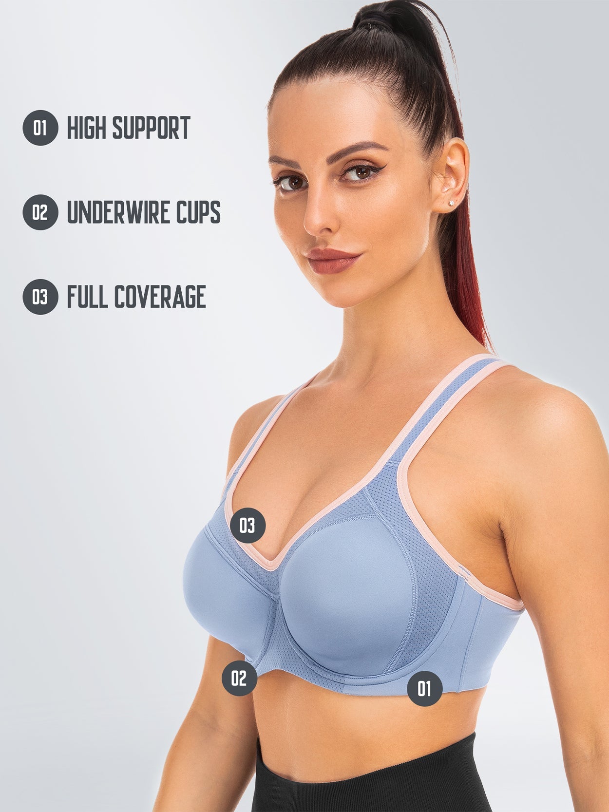 Wingslove High-Impact Sports Bras Full Coverage Underwire Workout