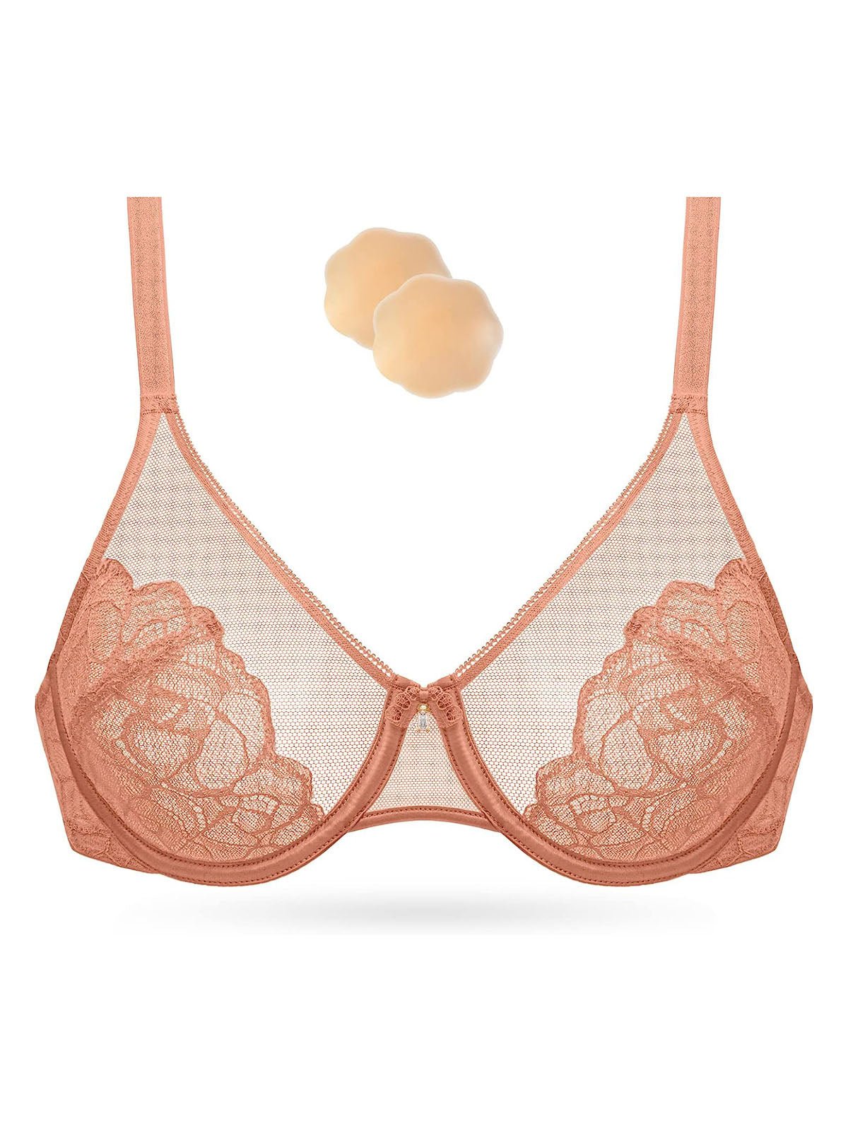 Underwire U-shaped Flower Transparent Bra Pink Bean - WingsLove