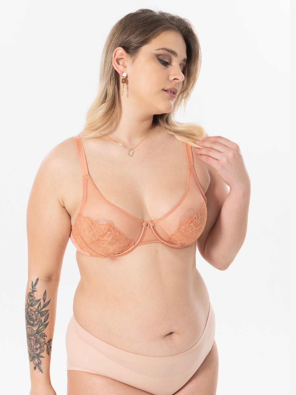 Underwire U-shaped Flower Transparent Bra Pink Bean - WingsLove