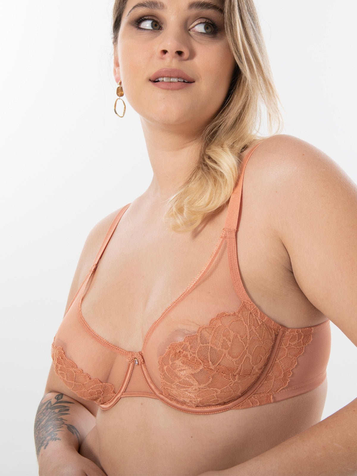 Underwire U-shaped Flower Transparent Bra Pink Bean - WingsLove