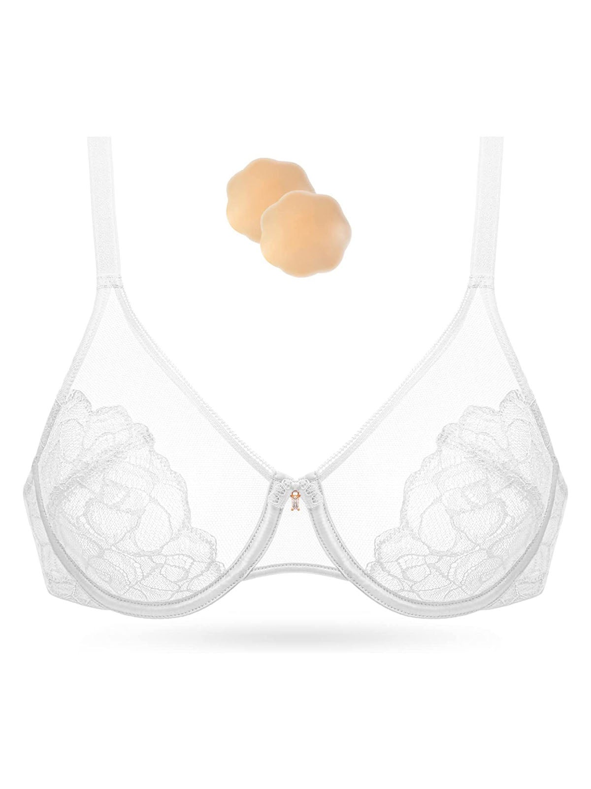 Underwire U-shaped Flower Transparent Bra White - WingsLove