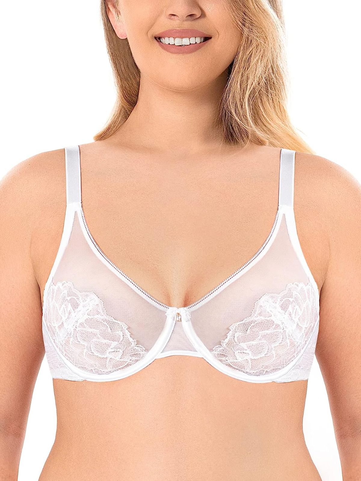 Underwire U-shaped Flower Transparent Bra White - WingsLove