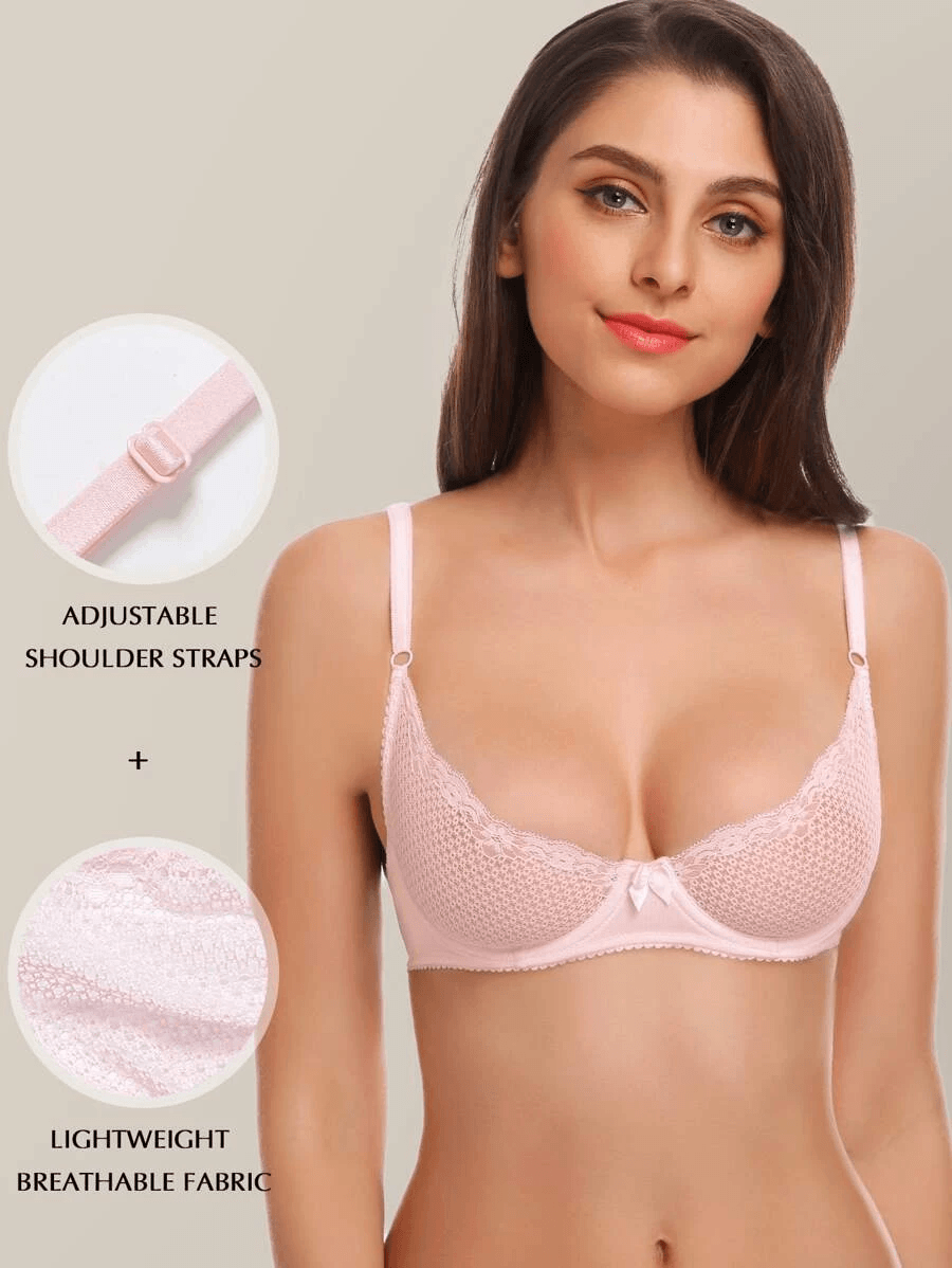 See Through Bra Sexy 1/2 Cup Lace Mesh Demi Bra 4 Colors – WingsLove
