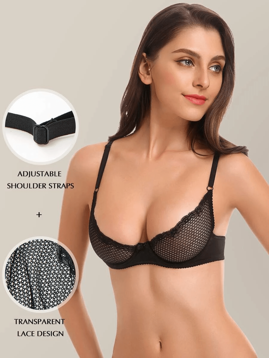 WingsLove Women s Sexy 1/2 Cup Lace Bra Soft Mesh Underwired
