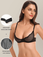 Unlined See Through 1/2 Cup Mesh Demi Shelf Underwired Bra Black - WingsLove