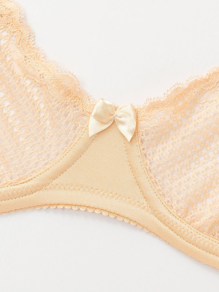 Unlined See Through 1/2 Cup Mesh Demi Shelf Underwired Bra Nude - WingsLove