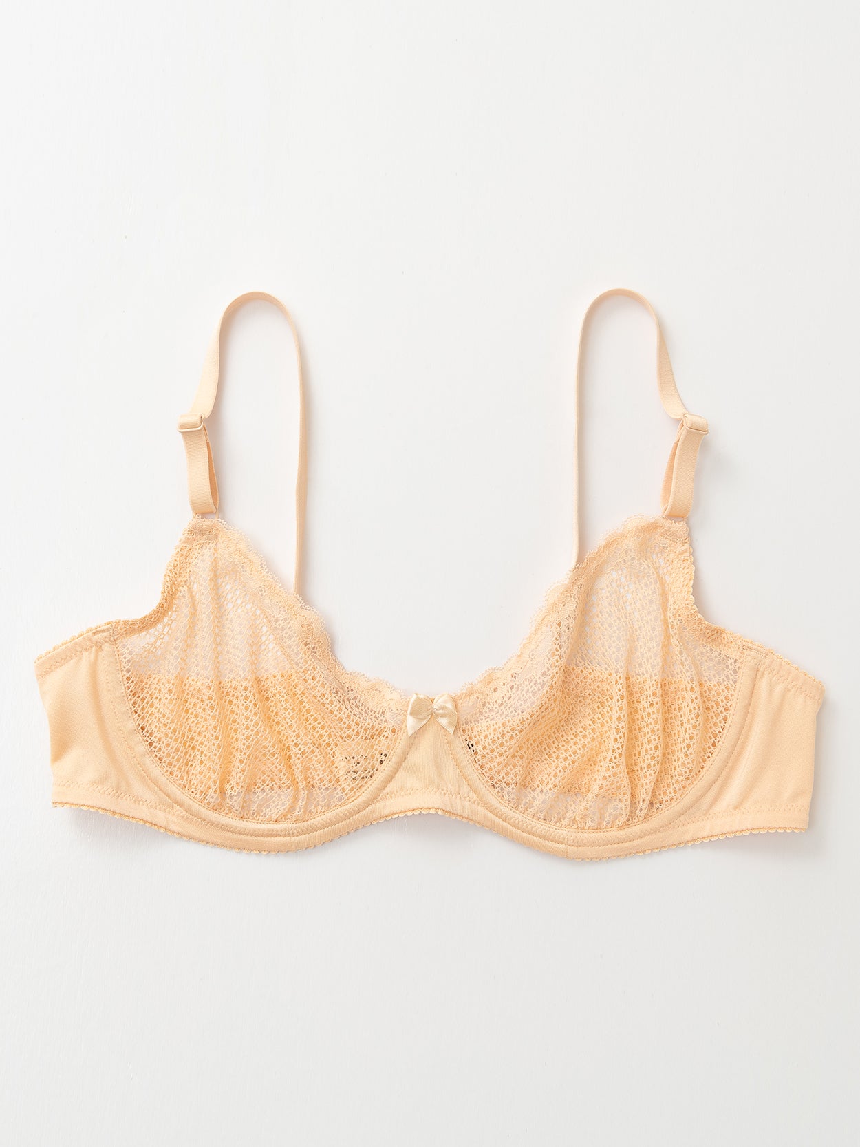 Unlined See Through 1/2 Cup Mesh Demi Shelf Underwired Bra Nude - WingsLove