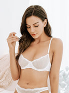 Unlined See Through 1/2 Cup Mesh Demi Shelf Underwired Bra White - WingsLove