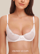 Unlined See Through 1/2 Cup Mesh Demi Shelf Underwired Bra White - WingsLove